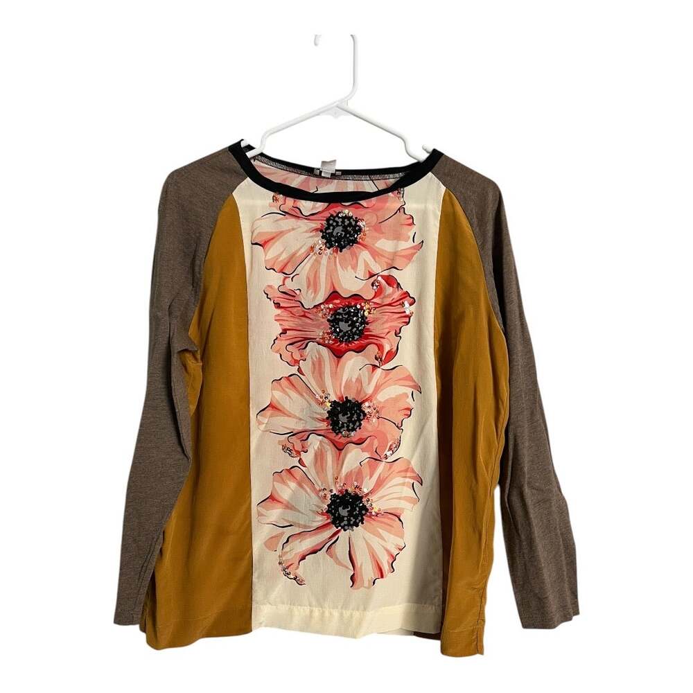 Hoss Intropia Silk Womens Blouse Shirt Top S Small Watercolor Floral Twee Boho